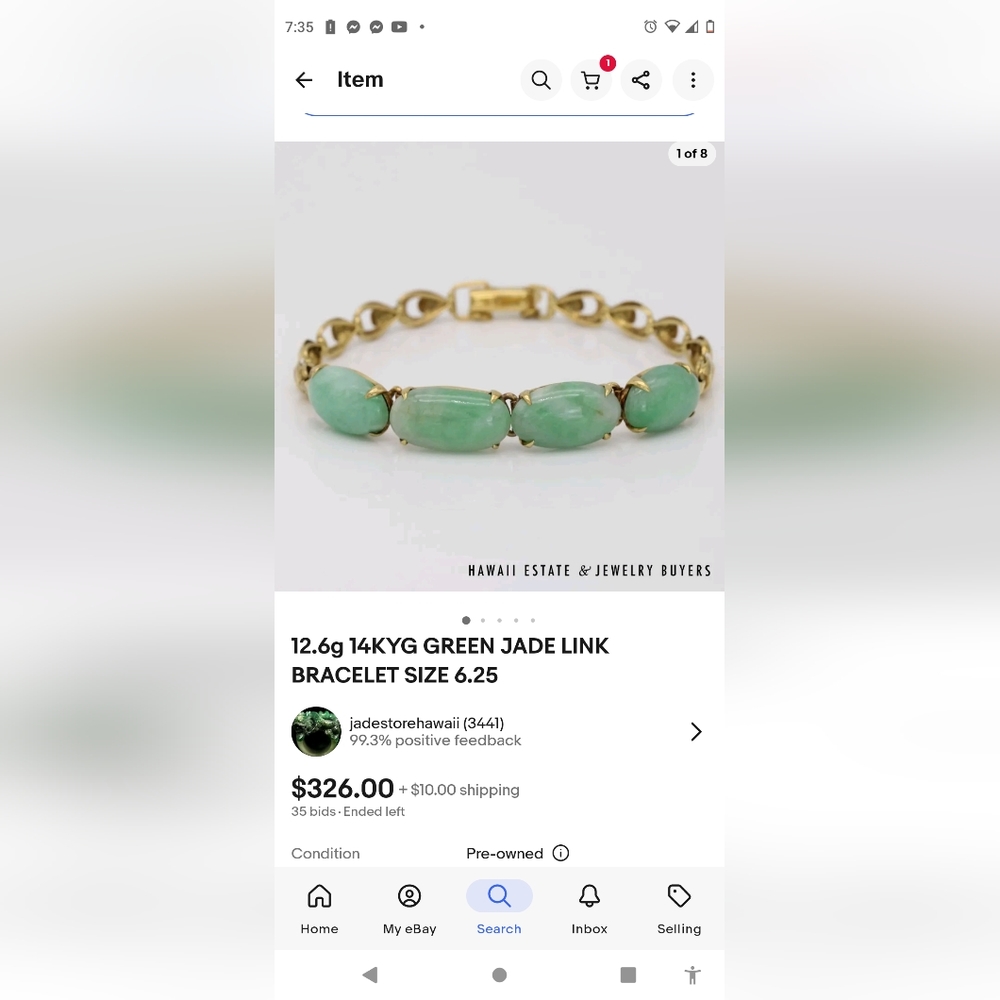 1950’S Vintage 14k Gold And Jade Bracelet